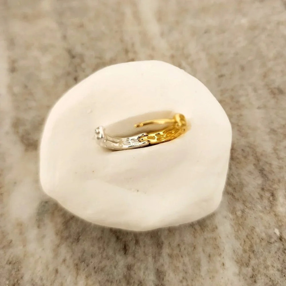 925 Sterling Silver Two Tone Earrings Gold & Silver Hoops Geometric Earrings - Picture 6 of 6